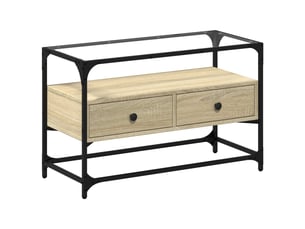 Meuble tv - banc tv - meuble de rangement avec dessus en verre chêne sonoma bois d'ingénierie