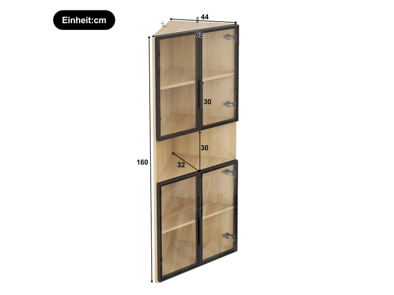  Vitrine d'angle led 62x32x160 cm – chêne – verre trempé, fermeture douce et rangement gain de place  - Conforama C