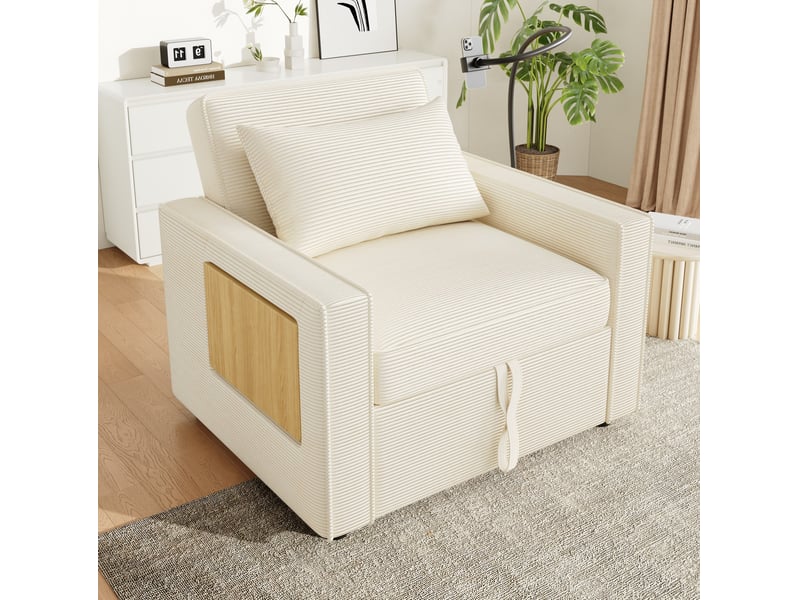 Fauteuil convertible ulevr 1 place en lit, dossier 3 positions, usbtype-c, velours côtelé beige, 93 x 150 x 85 cm - Conforama D