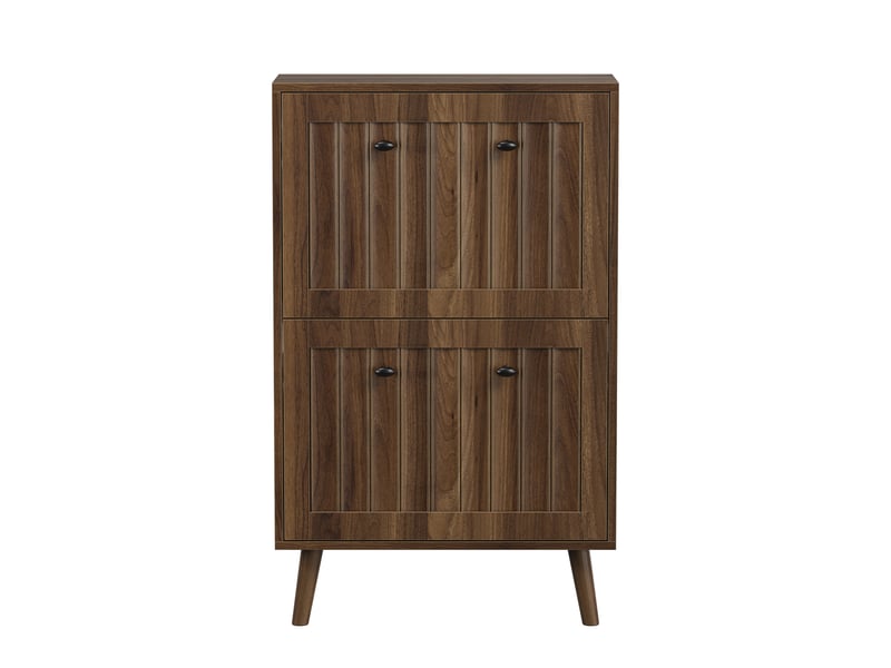  Meuble à chaussures haut design mdf couleur noyer avec portes abattantes pour entrée  - Conforama A