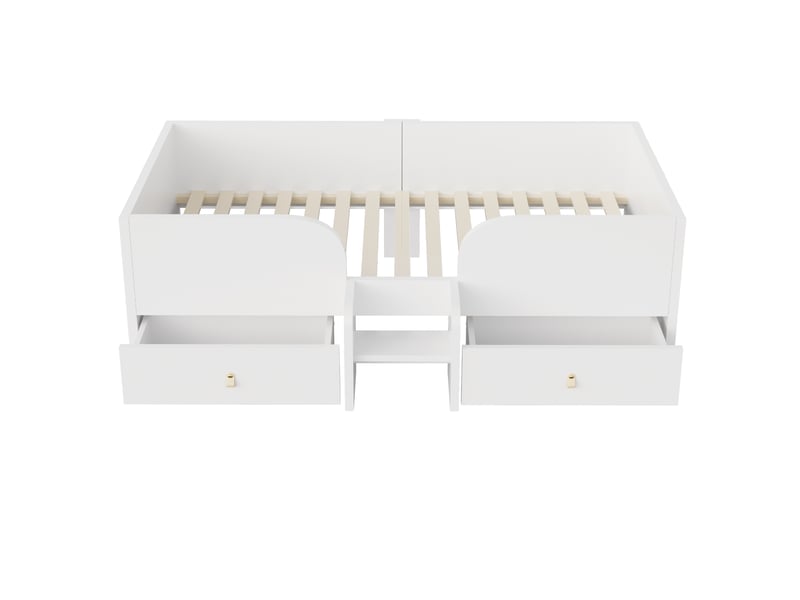 Lit simple enfant 90×200 cm, 2 tiroirs, échelle sécurisée - okmyhome- mdf, barrières hautes, sans matelas, blanc  - Conforama E