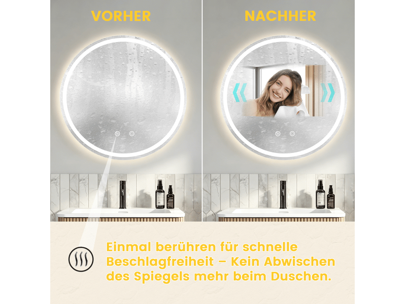  Miroir de salle de bains 60x60 cm rond lumineux argenté  - Conforama C
