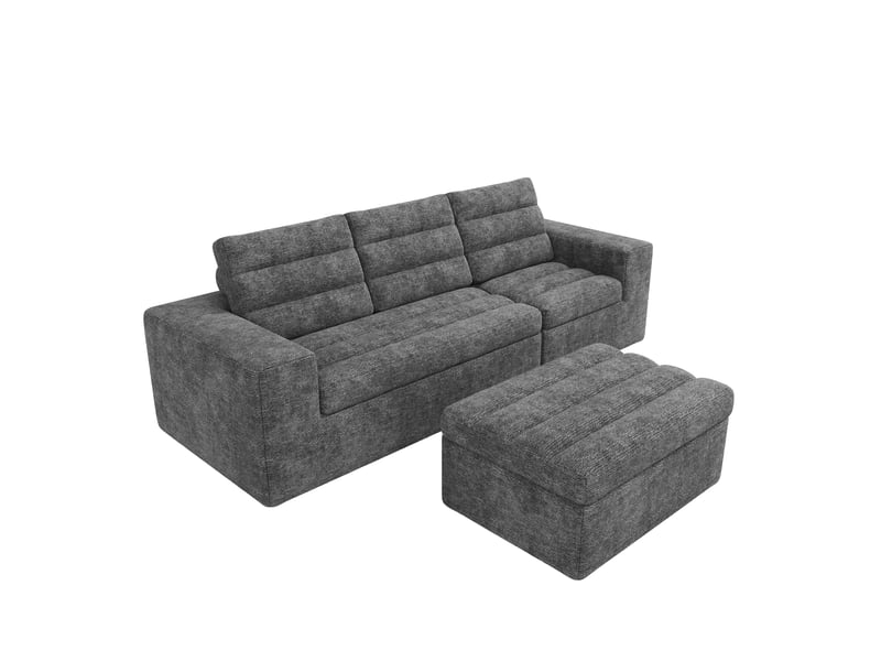  Canapé d'angle modulable en l, tissu chenille gris clair, canapé nuage 4 places avec pouf, assise sans armature pour salon et appartement  - Conforama A