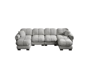 Canapé modulable 4 places en u avec ottoman mobile, tissu chenille gris clair, design moderne ergonomique pour salon spacieux
