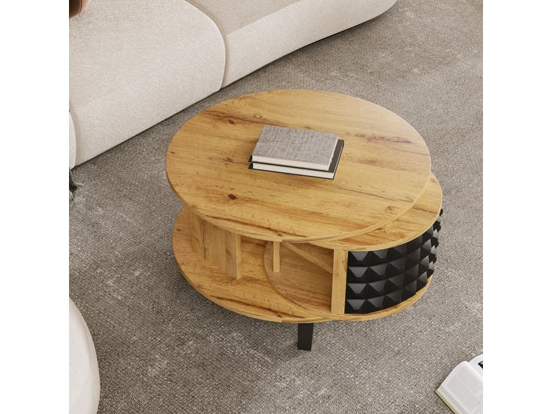  Table basse à plateau double avec rangement pivotant pour salon en panneaux de particules naturel  - Conforama C