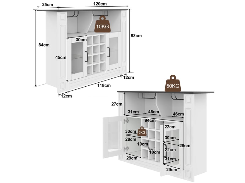 Meuble bar avec 12 casiers à bouteilles, porte-verres et éclairage led multicolore pour cuisine en mdf 120×35×84 cm - Conforama D