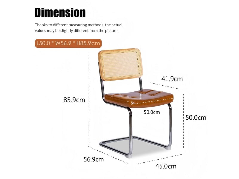  Lot de 4 chaises de salle à manger 56.9×45×85.9cm, structure métallique, empilables, rembourrage en polyuréthane, finition marron, style moderne  - Conforama C