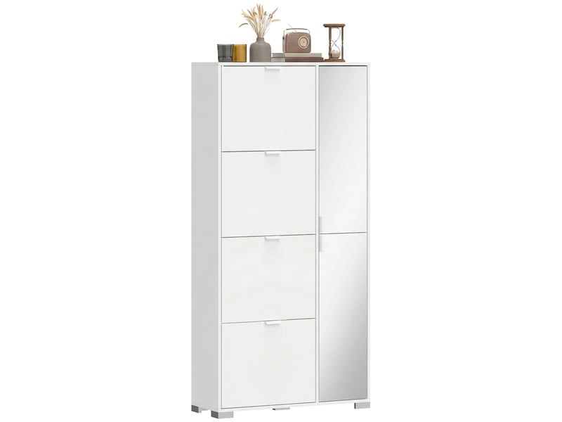  Meuble à chaussures 4 tiroirs 2 portes avec miroir blanc 82 x 30 x 168 cm  - Conforama B