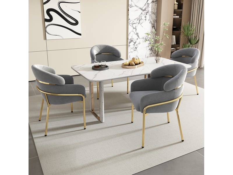  Chaise de salle à manger en velours gris, lot de 4 avec pieds en métal cravdom  - Conforama B