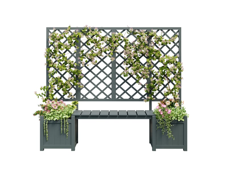  Banc jardinière avec treillis 169x145x42 cm gris en bois, avec bacs de plantation et assise extérieure  - Conforama A