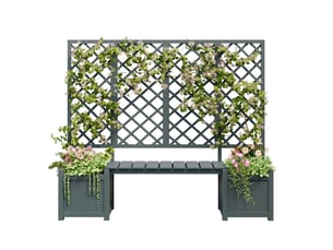 Banc jardinière avec treillis 169x145x42 cm gris en bois, avec bacs de plantation et assise extérieure