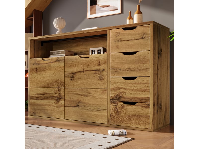  Buffet chêne 150 × 40 × 90 cm, 4 tiroirs, 2 portes et niche IKSETERA TRADING LTD - Conforama D