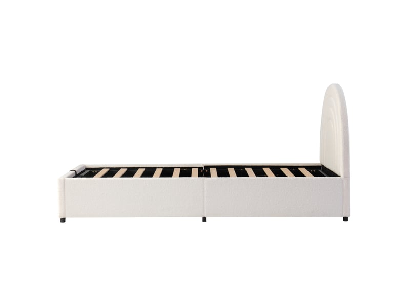  Lit coffre enfant 90x200 cm en tissu bouclé beige avec tête de lit rembourrée  - Conforama R