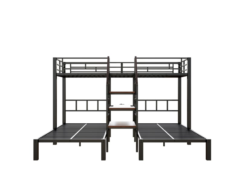 Lit superposé 3 couchages noir 90x200 cm avec bureau led usb rangement échelle - Conforama A