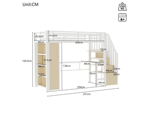 Lit mezzanine 90x200 cm <strong></strong>  <strong></strong> coloris blanc