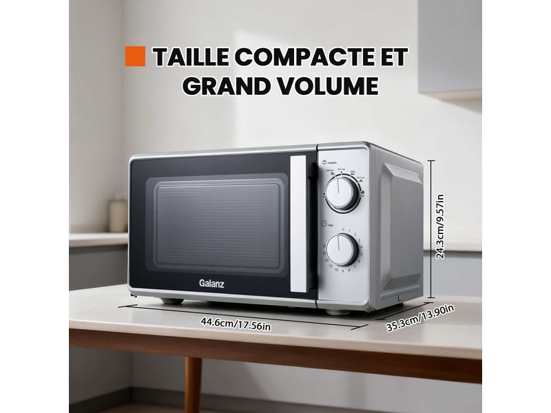 Micro-ondes avec grill 3-en-1 galanz, 5 niveaux, commandes mécaniques, facile à nettoyer (argentnoir)  - Conforama C