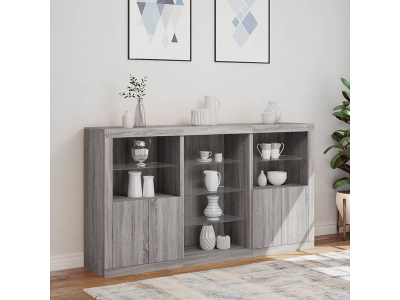  Buffet - bahut - meuble de rangement avec lumières led sonoma gris 181,5x37x100 cm  - Conforama D