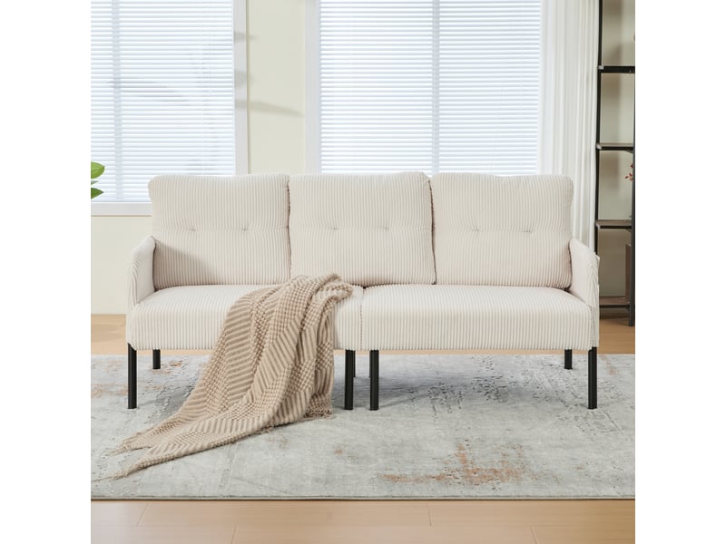  Canapé droit fixe 3 places tissu beige  - Conforama D