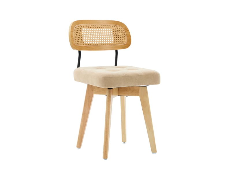Lot de 2 chaises de salle à manger pivotantes à 360° avec dossier en rotin tressé et assise en chenille kaki - Conforama A