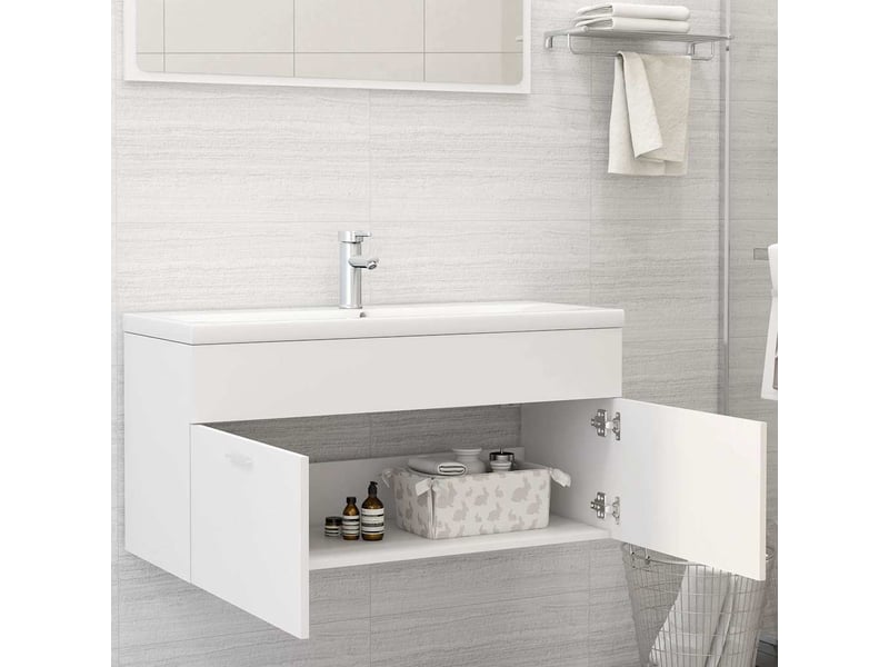 Armoire d'évier avec lavabo intégré, cabinet de salle de bain blanc aggloméré cf65592 - Conforama C