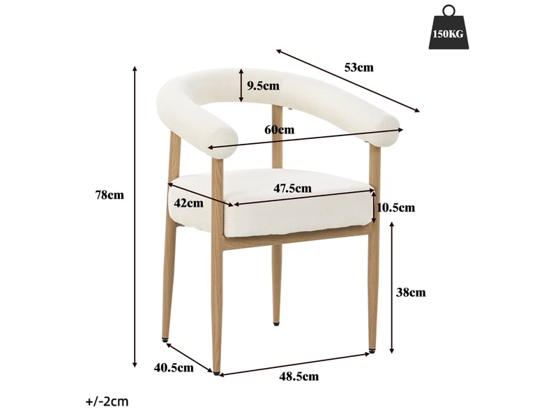  Lot de 6 chaises de salle à manger avec assise rembourrée et dossier incurvé, structure métallique blanche  - Conforama C