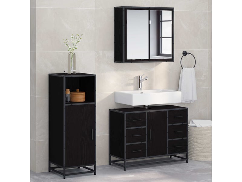  Ensemble de mobilier de salle de bain 3 pc chêne noir cf64336  - Conforama B