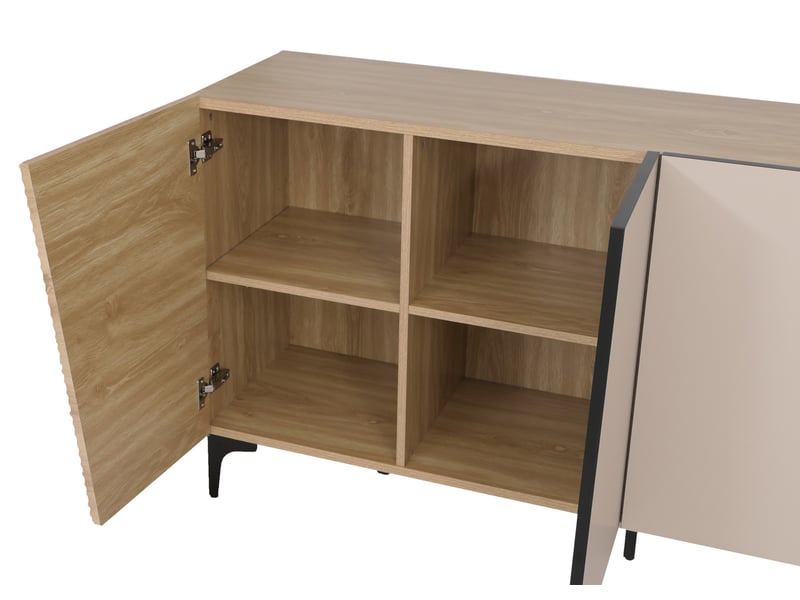  Buffet hwc-q83, commode, portes à structure 3d, compartiments de rangement, mdf mélaminé, 80 x 160 x 42 cm - aspect chêne  - Conforama E