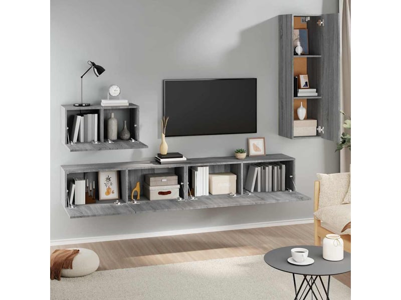  Ensemble de meubles tv 4 pcs sonoma gris bois d'ingénierie shl68739  - Conforama C