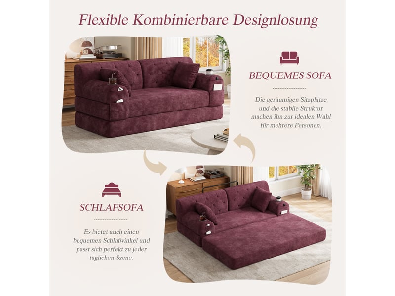  Canapé convertible, canapé-lit, 2 places, en velours, poches latérales, porte-gobelets, format compressé, structure métallique  - Conforama C