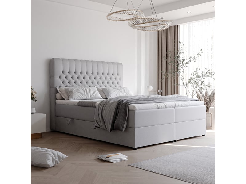  Lit adulte alba - 200x200 cm - matelas ressorts + surmatelas - coffre de rangement - éco-cuir résistant gris ALBA - Conforama B