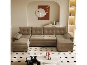 Canapé-lit modulable en u 278x127x87 cm 4 places avec usb en bois couleur camel, design moderne, design moderne