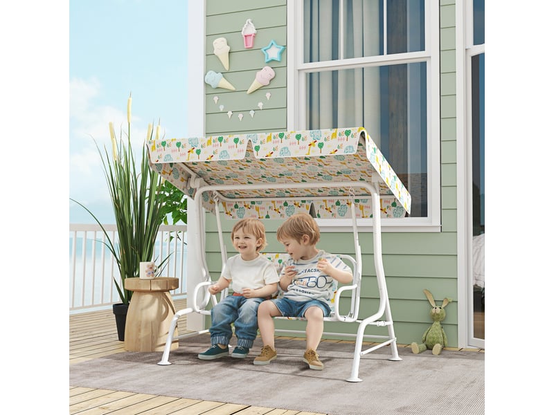  Balançoire d'extérieur 2 places pour enfants avec auvent réglable et ceintures de sécurité, 112 x 75 x 120 cm, blanche  - Conforama B
