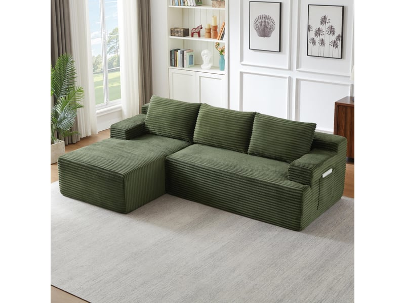  Canapé 4 places - 238x152x66cm - modulable sans montage avec méridienne gauche et tissu velours côtelé - vert  - Conforama C