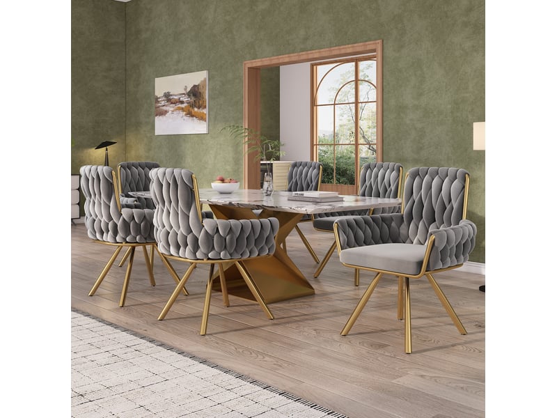  Lot de 4 chaises de salle à manger pivotantes en velours gris avec accoudoirs  - Conforama D
