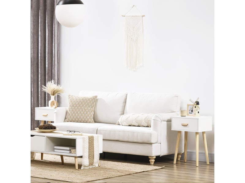 Ensemble de 2 tables de chevet avec tiroir et pieds en bois pour chambre, salon ou bureau, 40,5 x 30,5 x 60 cm, blanc  - Conforama D