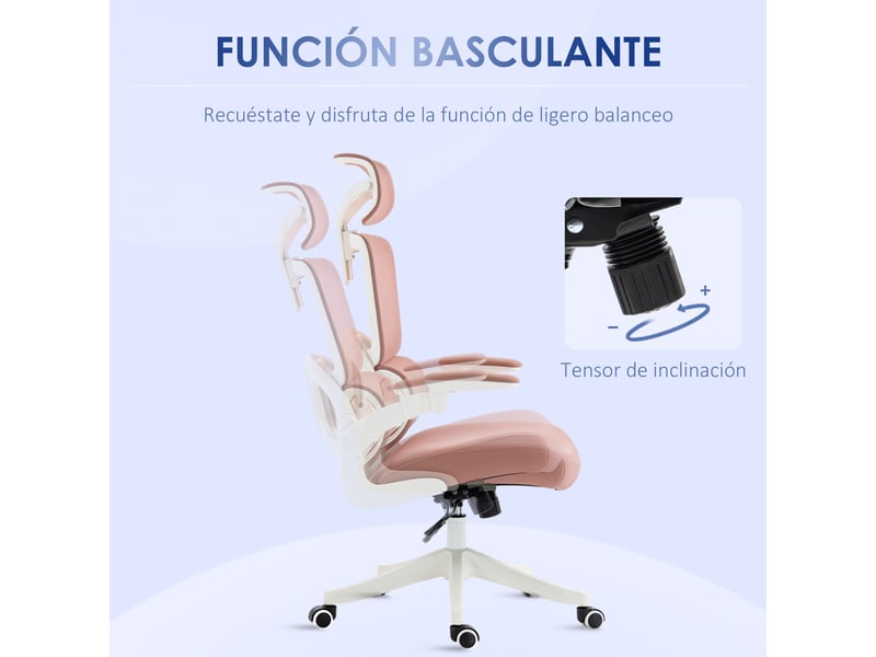  Chaise de bureau en maille rose pivotante, dossier haut avec appuie-tête, 62x58x120-133 cm  - Conforama W