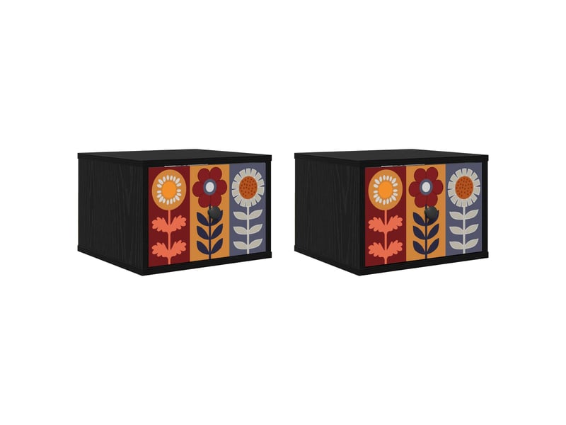  Table de chevet - cabinet de chevet - table de nuit mural essen 2 pc chêne noir 36 x 33 x 25 cm  - Conforama A