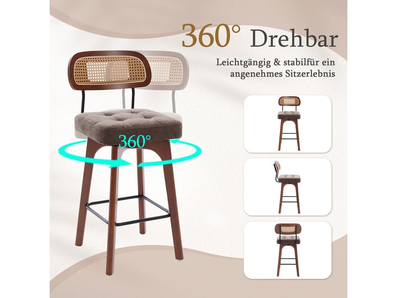 Fauteuil de salon - ensemble de 2 tabourets de bar pivotants à 360°, tabourets de bar de cuisine et de petit-déjeuner, café - Conforama E