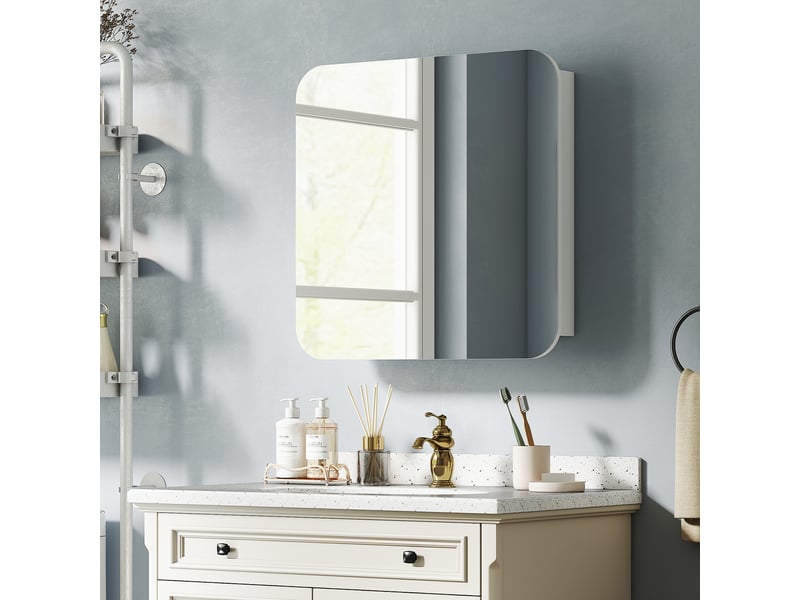 Armoire miroir murale salle de bain design arqué 2 portes dim. 68 x 13 x 66 cm blanc - Conforama D