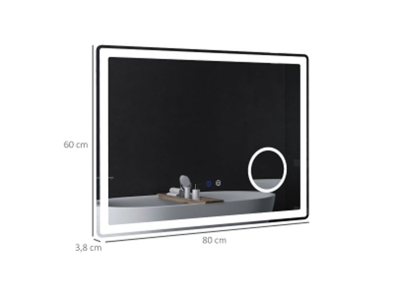  Miroir de salle de bain - éclairage led - anti-buée - mural - iron - blanc - 80 x 3.8 x 60 cm - salle de bain 834-600V00CR - Conforama A