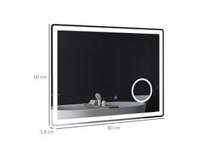 Miroir de salle de bain - éclairage led - anti-buée - mural - iron - blanc - 80 x 3.8 x 60 cm - salle de bain
