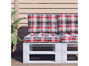 Lot de 2 coussins de palette, coussins de canapé motif à carreaux rouge tissu cf59552