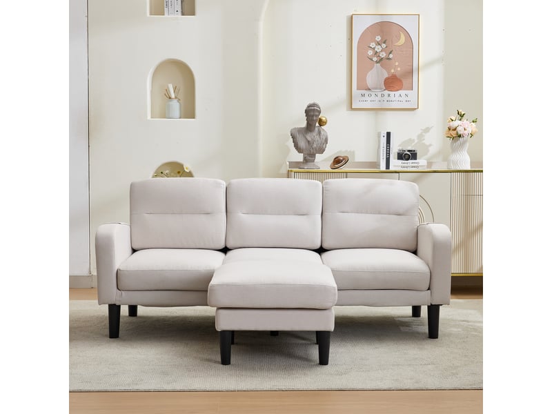 Canapé d'angle beige 3 places avec méridienne 204x136x80cm - modulable avec poches - Conforama B