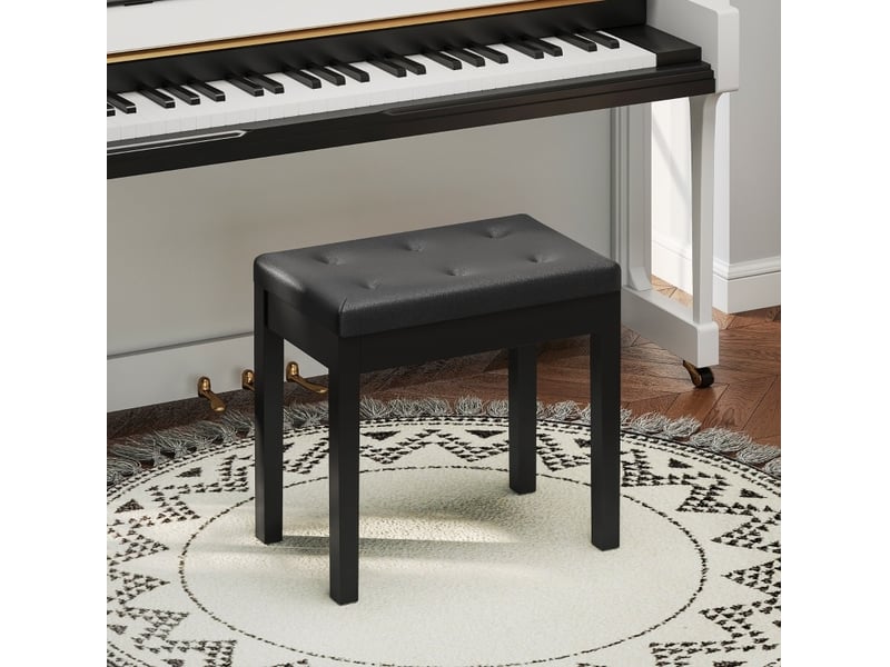 Banc de rangement pour piano avec coffre, assise capitonnée et pieds en bois, en simili cuir noir, 55 × 34 × 50 cm - Conforama B