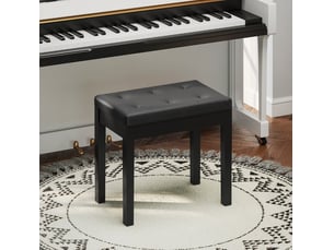 Banc de rangement pour piano avec coffre, assise capitonnée et pieds en bois, en simili cuir noir, 55 × 34 × 50 cm