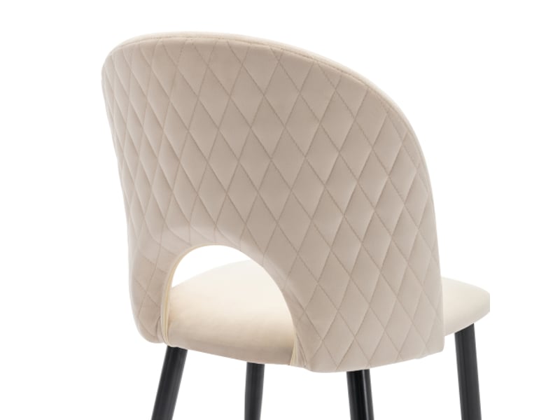Ensemble de 4 chaises de salle à manger – velours beige capitonné, dossier diamant, pieds réglables, cadre métal - Conforama E