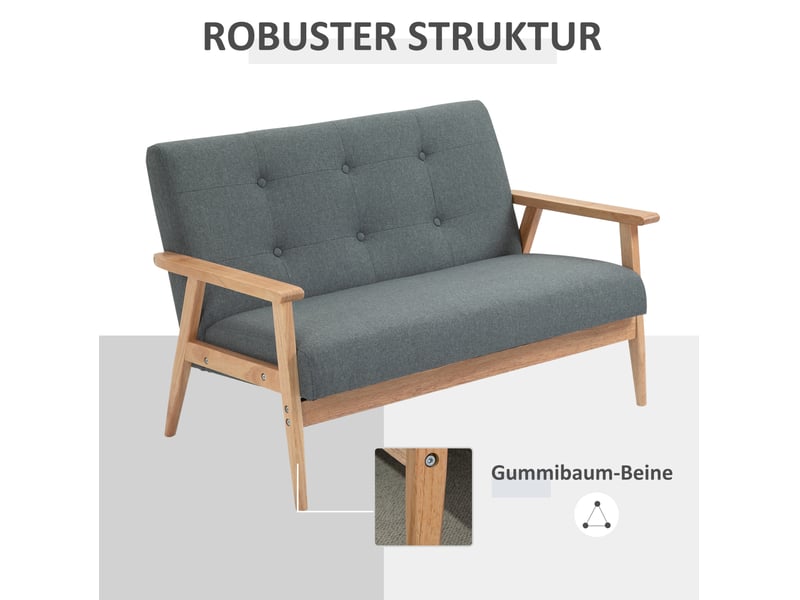  Canapé droit 2 places compact avec coussins rembourrés et pieds antidérapants en lin gris foncé, 115 × 66,5 × 73 cm  - Conforama E