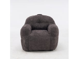 Fauteuil‑poire géant 95x95x79 cm, sans montage, doté d'accoudoirs et d'un dossier enveloppant, garnissage en mousse, habillage en peluche synthétique, coloris gris foncé