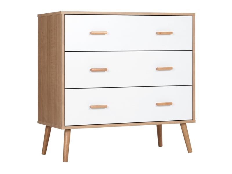  Commode surélevée à 3 tiroirs pour salon et chambre, en bois, 80 x 39 x 80 cm, blanc et bois.  - Conforama B