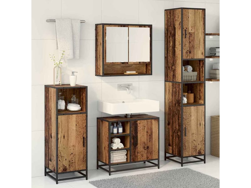  Ensemble de mobilier de salle de bain 3 pc bois ancien cf64270  - Conforama D
